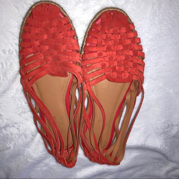 ANTHROPOLOGIE Seychelles Nifty Huaraches Moccasin Espadrilles in orange red sz 7 - Picture 3 of 9